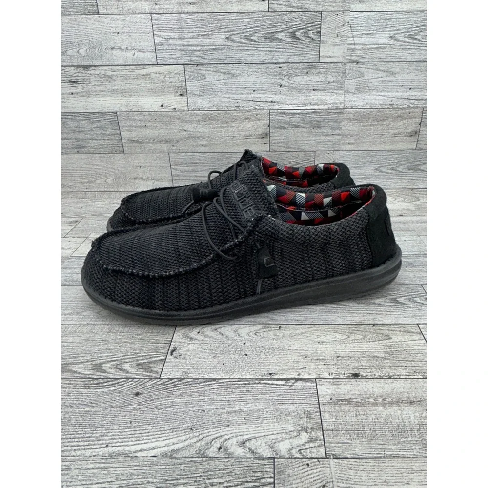 Hey Dude Wally Sox Men Sz 11 Jet Black Stretch Knit Slip On Loafers 110354935